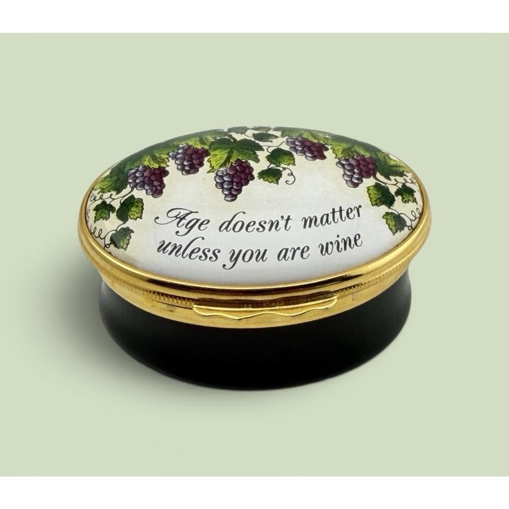 Halycon Days Enameled Porcelain Trinket Box Wine Theme Made for Gumps SF
